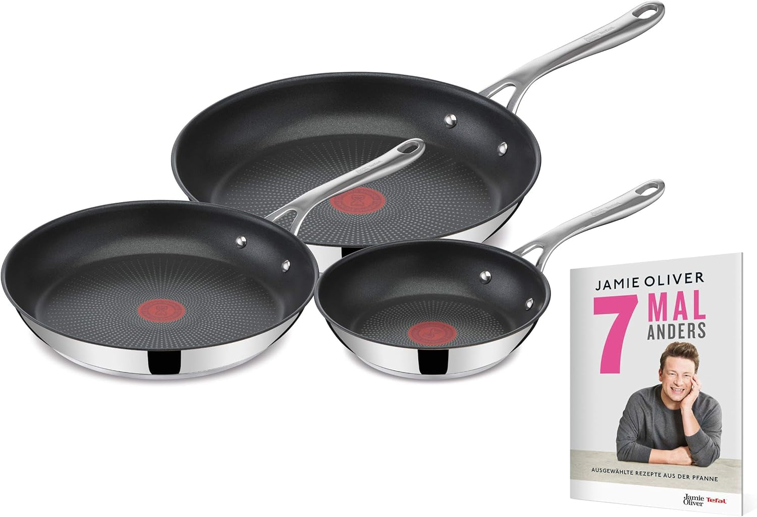 Tefal Jamie Oliver Cook'S Direct, antiaderentă, potrivită pentru inducție, rezistentă la cuptor Oale si Tigai Naty Shop Cu broșura de rețete „7 Senses” 20, 24, 28 Cm