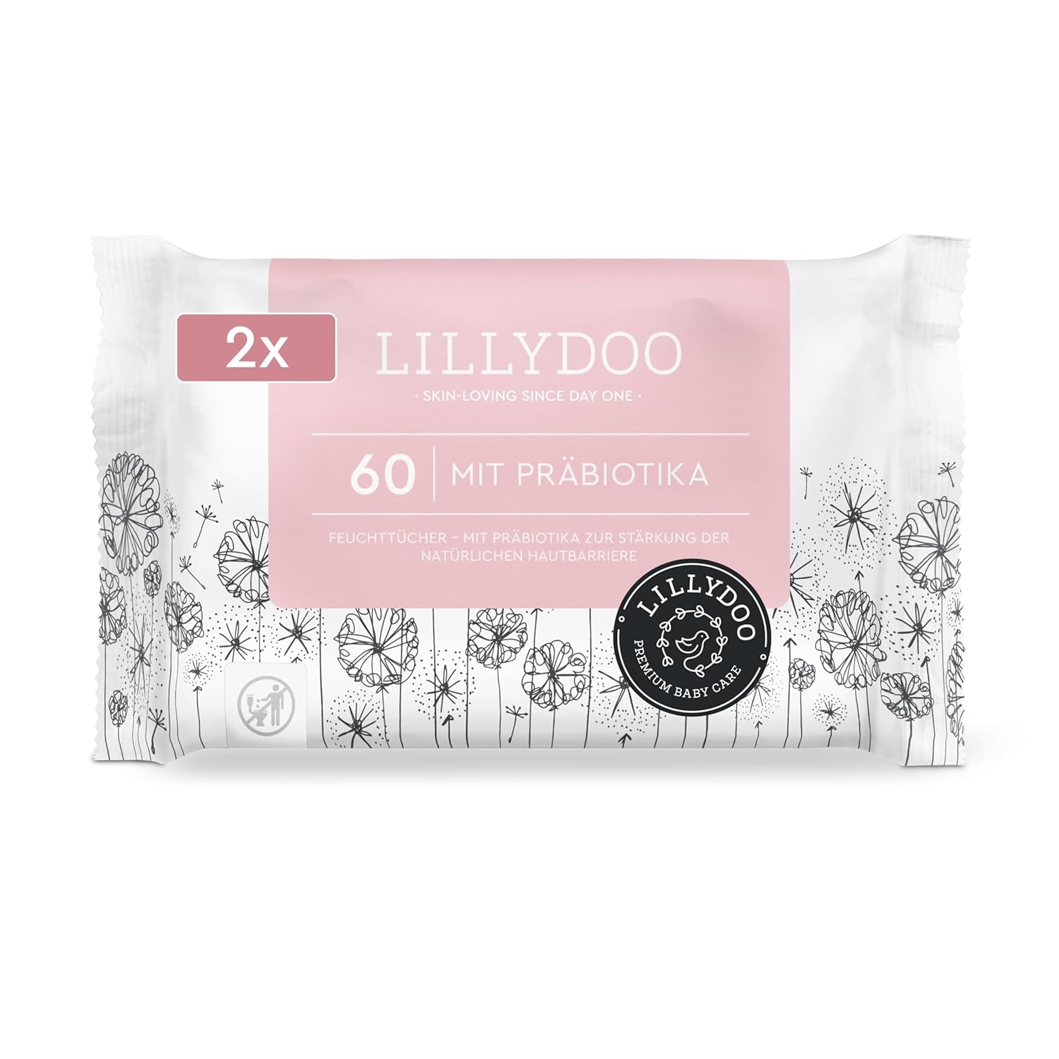 Șervețele umede LILLYDOO verzi, 600 bucăți (10 x 60), șervețel 100% fără plastic, rezistent la rupere - fără parfum, delicate și naturale, curățare delicată pentru pielea sensibilă, testate dermatologic