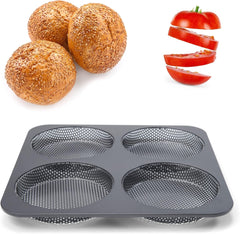 Hamburgerbrötchen, Perforiert, Antihaftbeschichte, 4 Runde Mulden Mit Je 12 Cm, Pfannengröße 28 X 28 Cm, 2.5 Cm Tief, Mittelgroß, Schwarz Molds and trays for baking Naty Shop