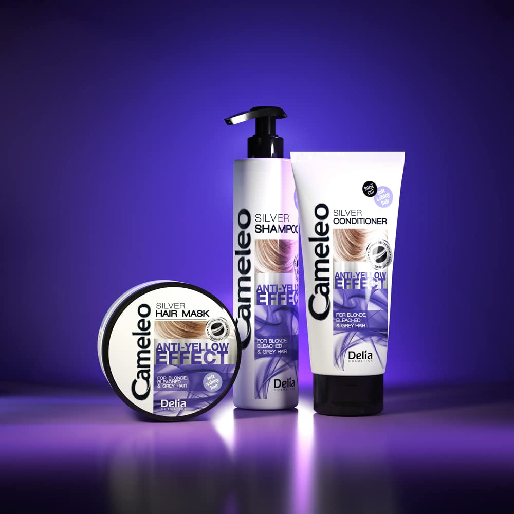 Cameleo - Mască de nuanțare argintie - Fără efect galben - Tratament violet și protecție a culorii pentru păr blond, gri, alb - Nuanțe platinate - Protecție UV - fără parabeni - 200 ml Masca de par Naty Shop