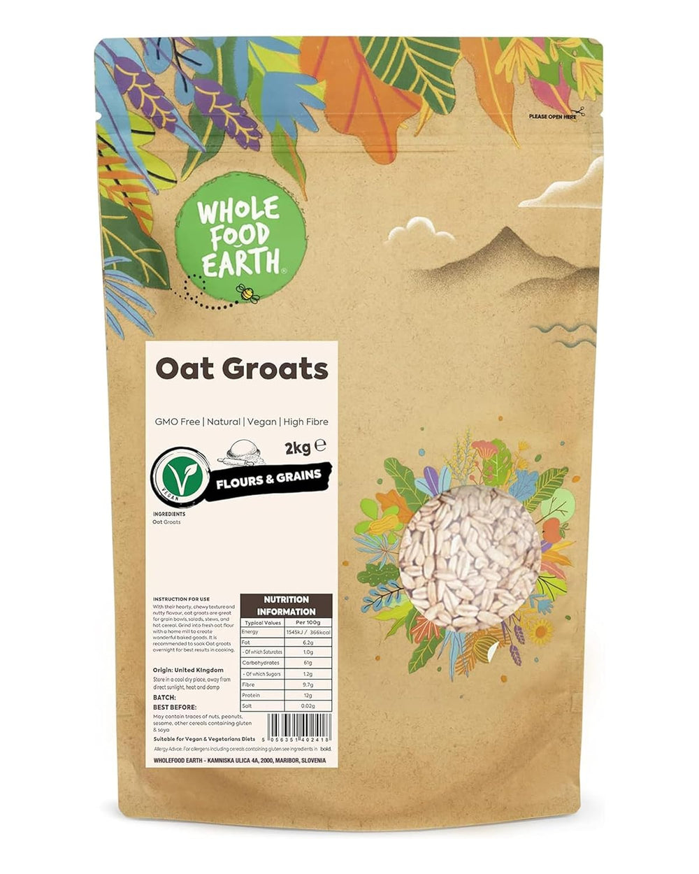 Oat groats Wholefood Earth 2 kg | Non-GMO | Natural | Rich in fiber