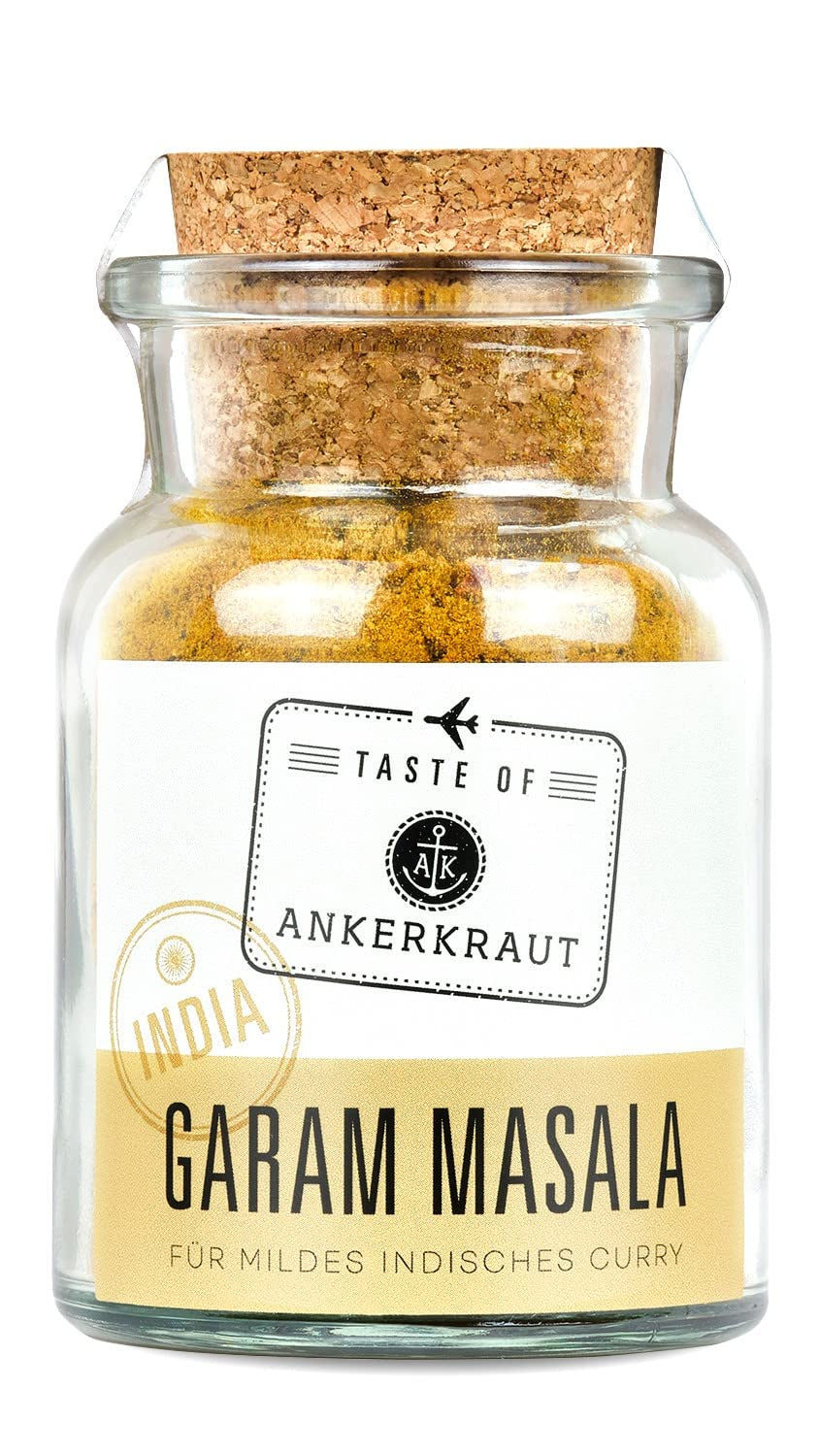 Ankerkraut Garam Masala, Gewürz für indisches Gericht, Leckeres Curry mit Fleisch würzen, Taste of India, 65 g in cork glass