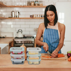 Relaxdays recipiente din sticlă cu capac, set de 6, 370 ml, recipiente pentru depozitarea alimentelor, capac din plastic, etanș, borcan din sticlă, transparent Cutii depozitare alimente Naty Shop