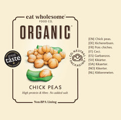 Eat Wholesome Organic Chickpeas, 400g (Pack of 12) - Cooked in Water, No Salt Added, 100% Natural, Protein Source, Vegan, BPA Free Lining and CO2 Neutral Packaging