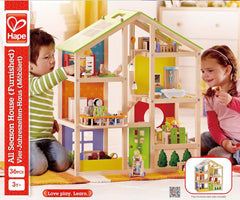 Hape Four Seasons Wooden Doll's House Casă de păpuși premiată cu trei etaje, cu mobilier, accesorii, scări mobile și acoperiș reversibil pentru fiecare sezon Casute de papusi Naty Shop