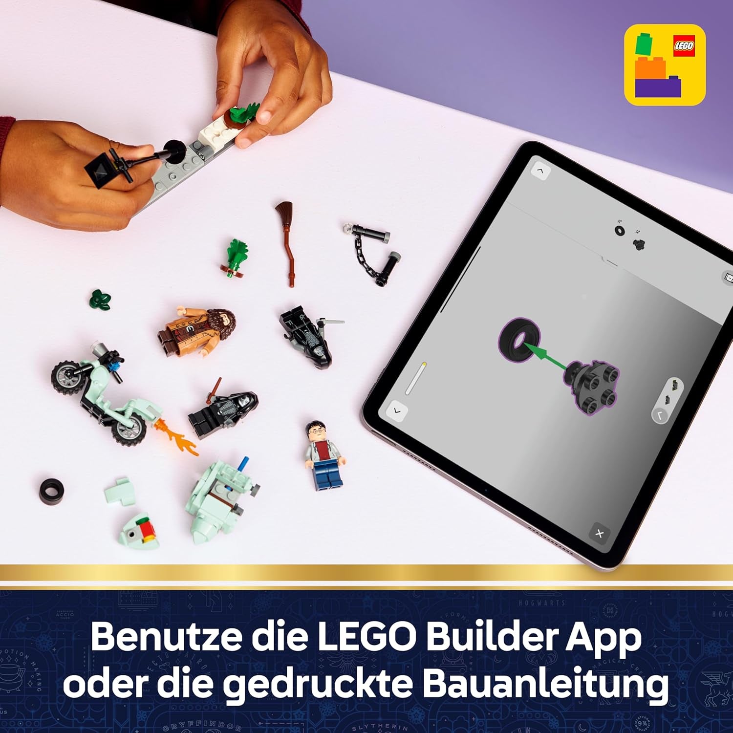 LEGO Harry Potter Hagrids und Harrys Flucht aus dem Ligusterweg - Motorrad Spielzeug mit 4 Minifiguren - 2 Todesser, eine Strassenszene - Geschenk für Mädchen, Jungen und Fans ab 8 Jahren - 76459