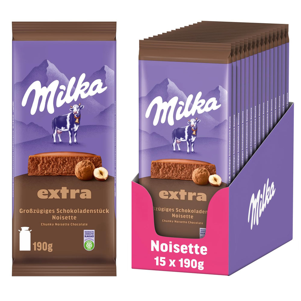 Milka Extra Noisette – Alpine milk chocolate with delicate and creamy hazelnut filling – 15 x 190 g
