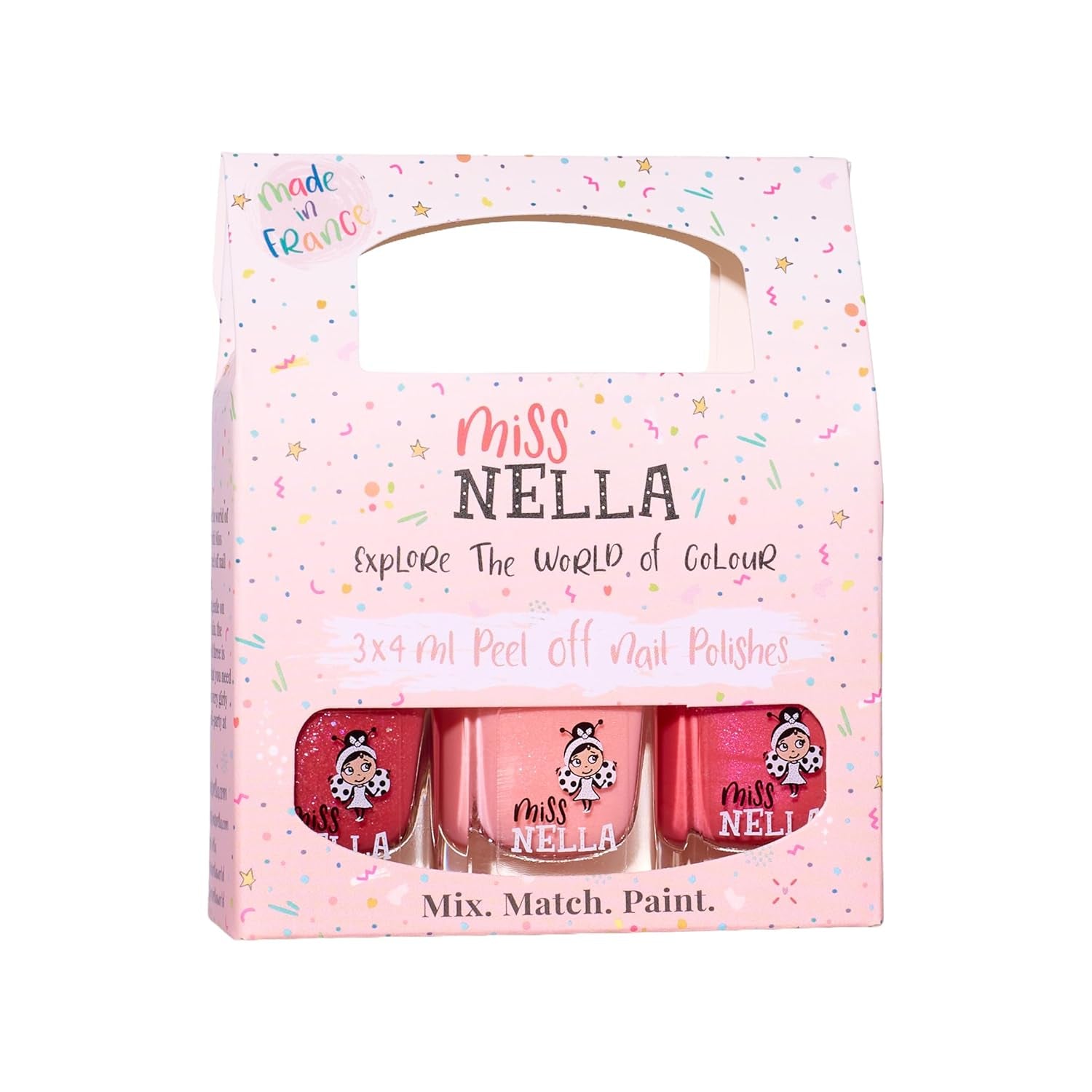 Miss Nella Magic Collection 4 Piece Glitter Nail Polish Set: Pink, Red, Gold and Blue, Kids Special Removable Nail Polish, Non-Toxic, Water-Based, Odorless