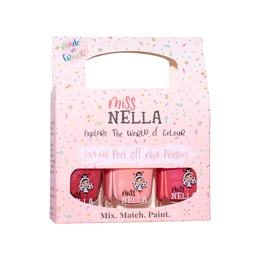 Miss Nella Magic Collection 4 Piece Glitter Nail Polish Set: Pink, Red, Gold and Blue, Kids Special Removable Nail Polish, Non-Toxic, Water-Based, Odorless