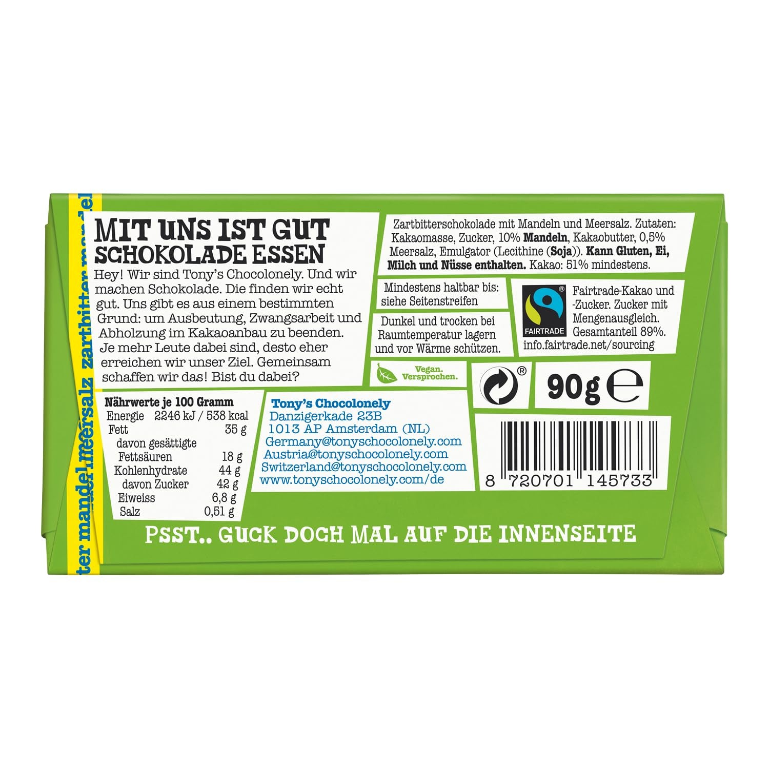 Tony's Chocolonely - Dark chocolate with almonds and sea salt 90g