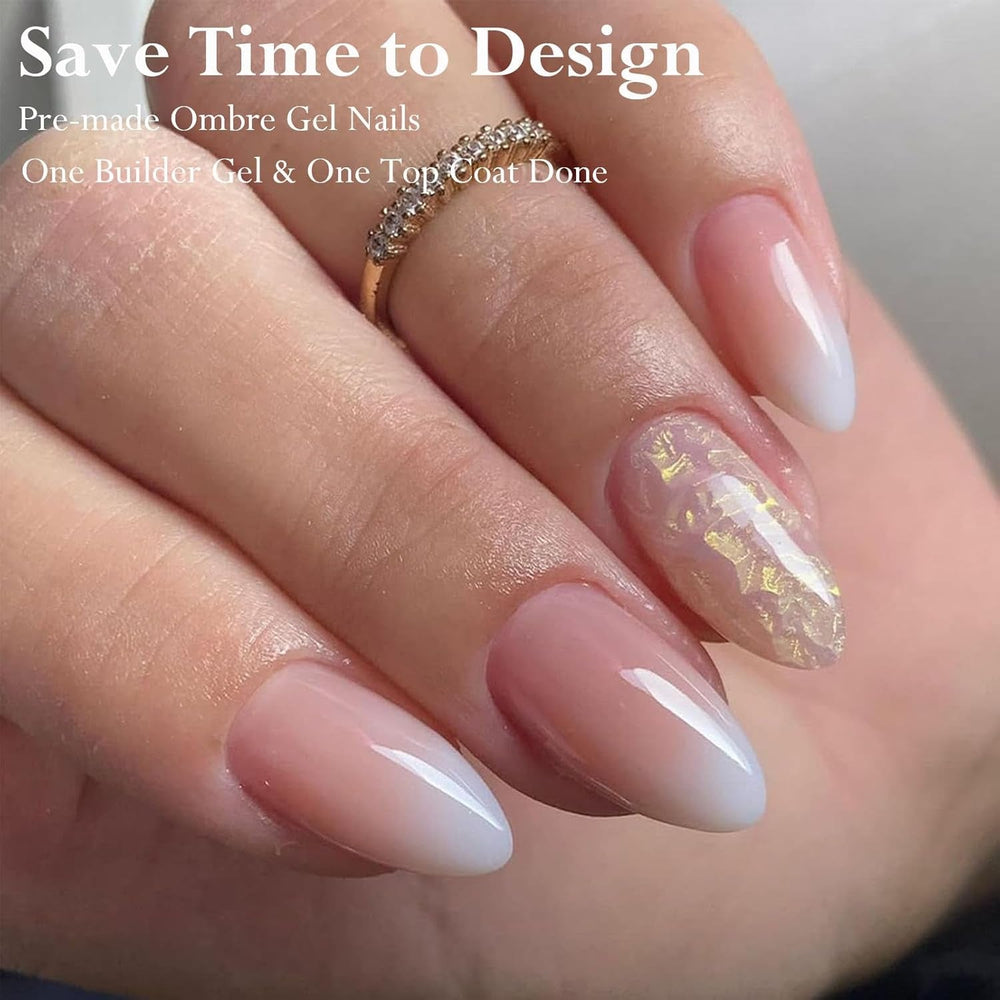 Set de unghii false - 240 de bucăți, unghii false franțuzești, pentru lipit - Design gradient alb roz, unghii artificiale, acoperire completă, gel moale, naturale și confortabile la purtare (migdală roz)