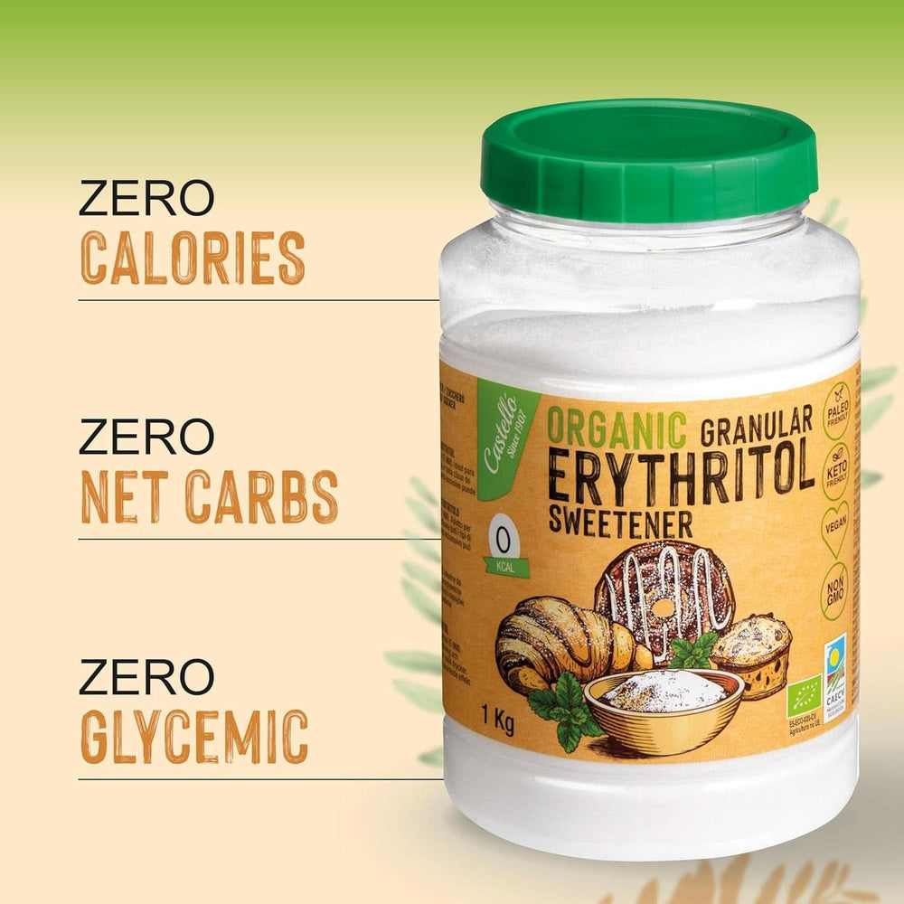 Natural organic erythritol, 10G = 7G sugar, 1 Kg Sweeteners Naty Shop