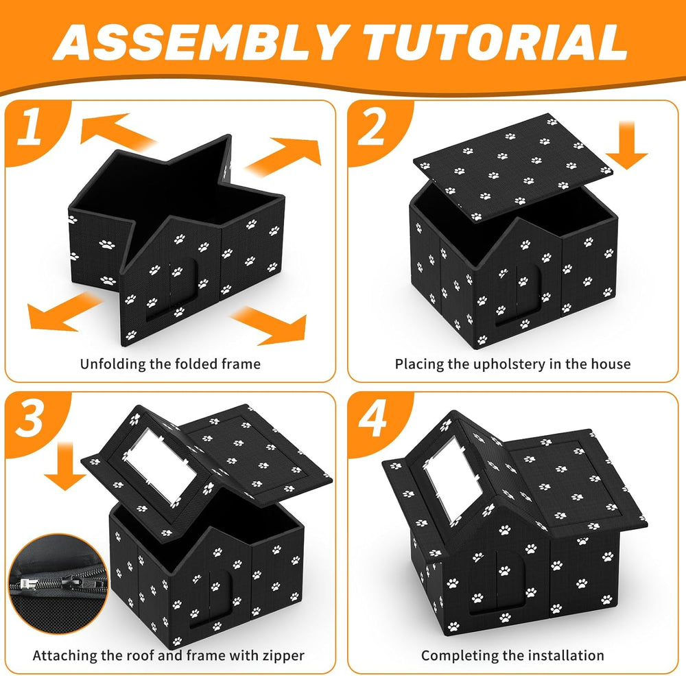 Katzenhaus Für Draußen Winterfest, Haus für verwilderte Katzen mit abnehmbaren Kissen, Winterschutz für Haustiere mit Türvorhängen, einfach zu montieren