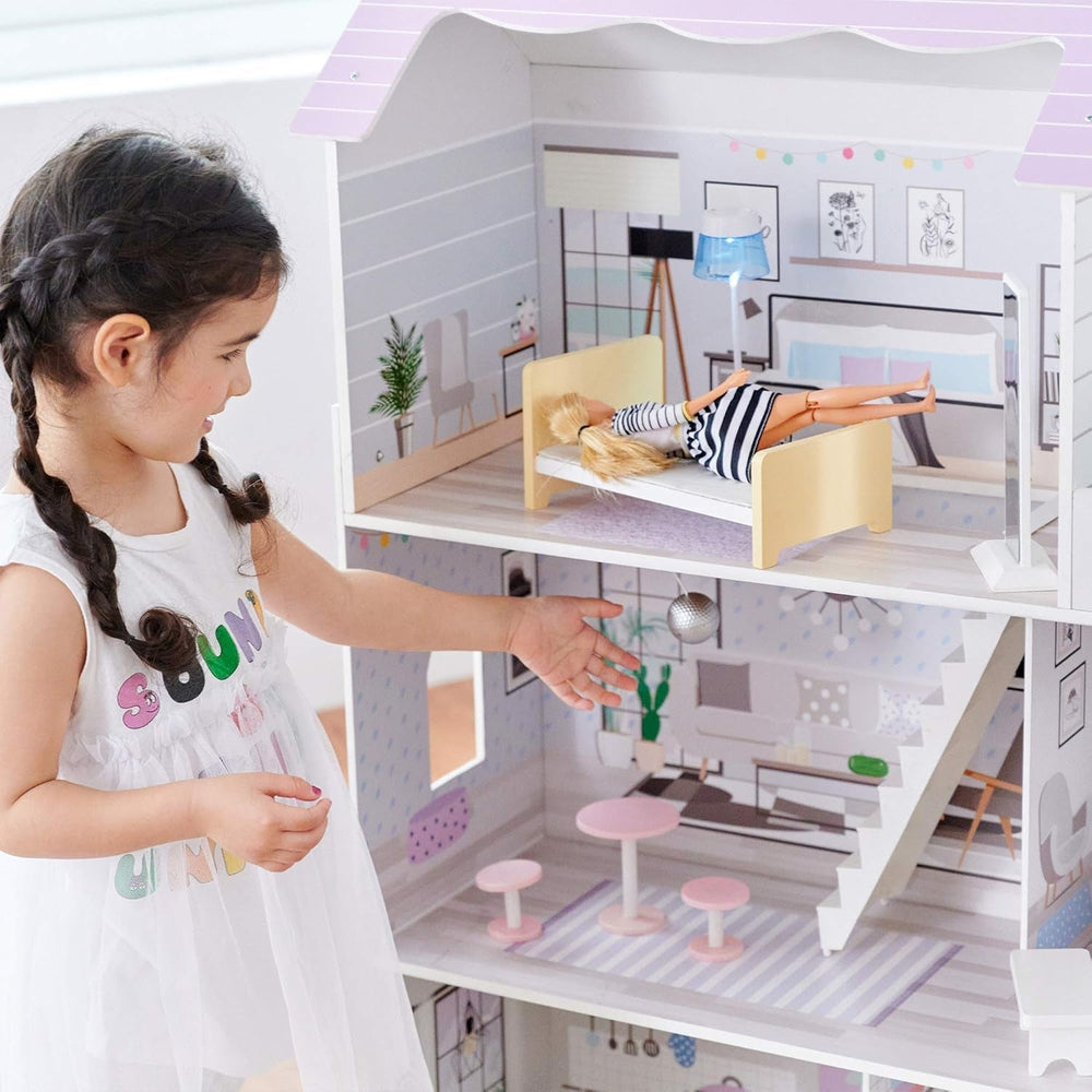 Teamson Kids Olivias Little World Giant Doll House with 16 Doll Accessories, Wooden Dollhouse with Furniture, 3-Story, Children's Doll House for 12 Inch/30cm Dolls, Age 3 Years+ Naty Shop Doll Houses