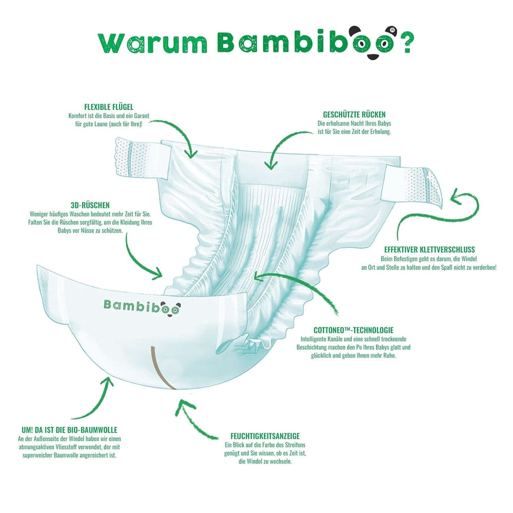 Bambiboo Scutece pentru copii - COTTONWEAR - Scutece de unică folosință pentru copii din bumbac organic și țesături pe bază de plante cu buric decupat Mama si Copilul Naty Shop