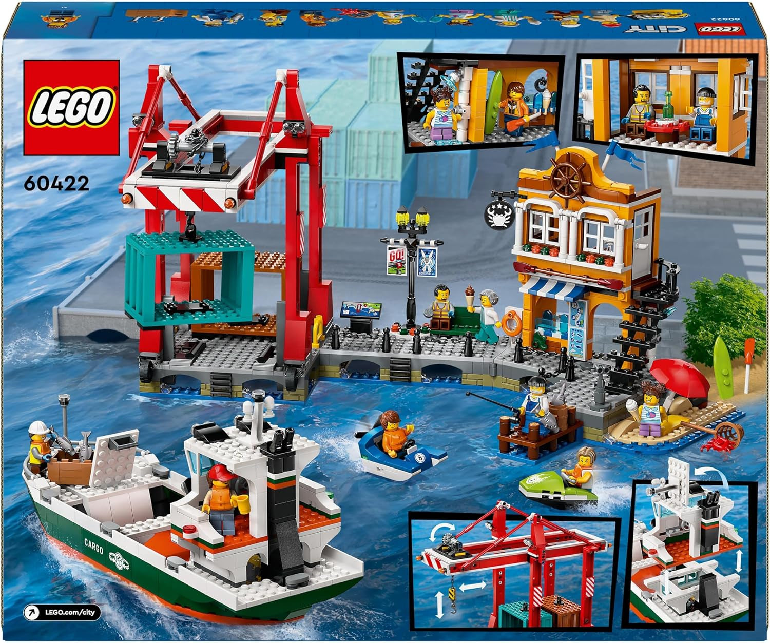 LEGO City harbor with cargo ship, building toy for boys and girls from 8 years old, gift idea for children, container crane, toy ship and 8 minifigures 60422 Building sets Besuche den LEGO-Store