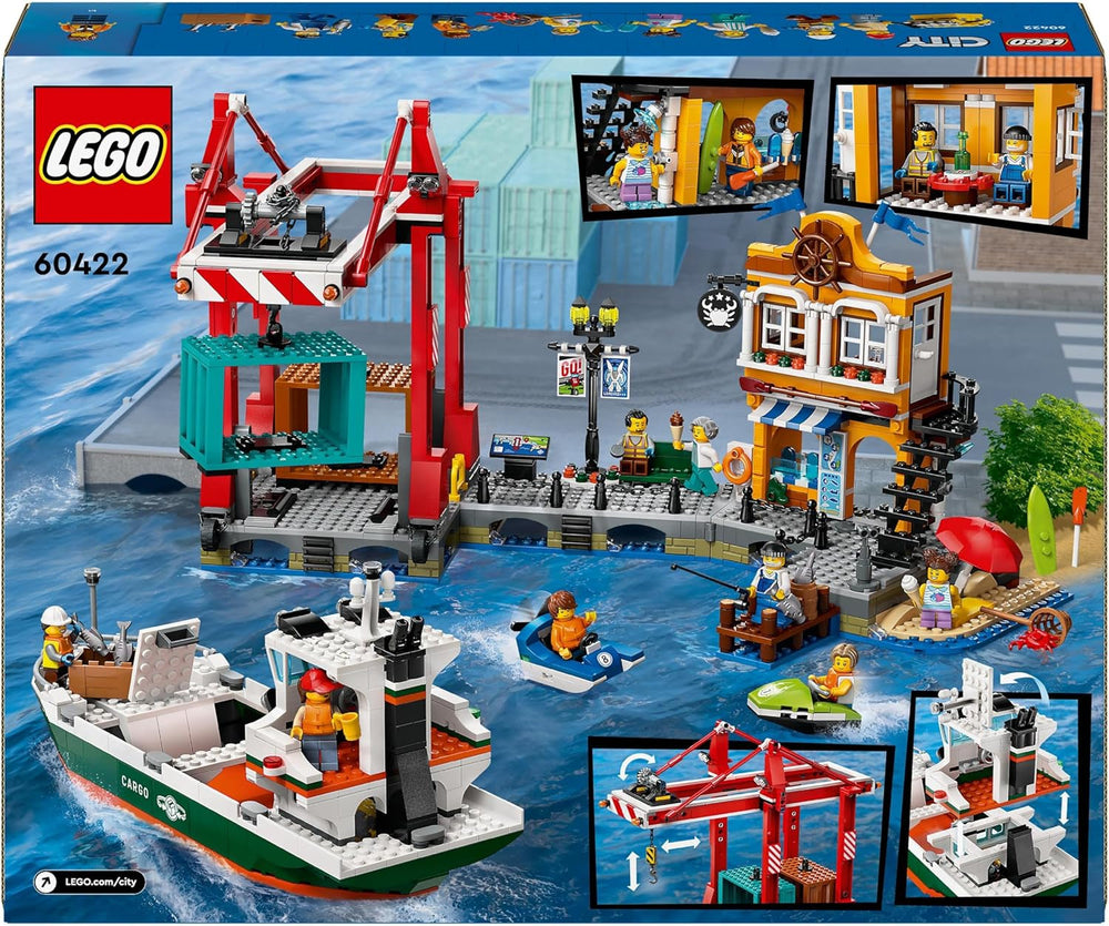 LEGO City harbor with cargo ship, building toy for boys and girls from 8 years old, gift idea for children, container crane, toy ship and 8 minifigures 60422 Building sets Besuche den LEGO-Store
