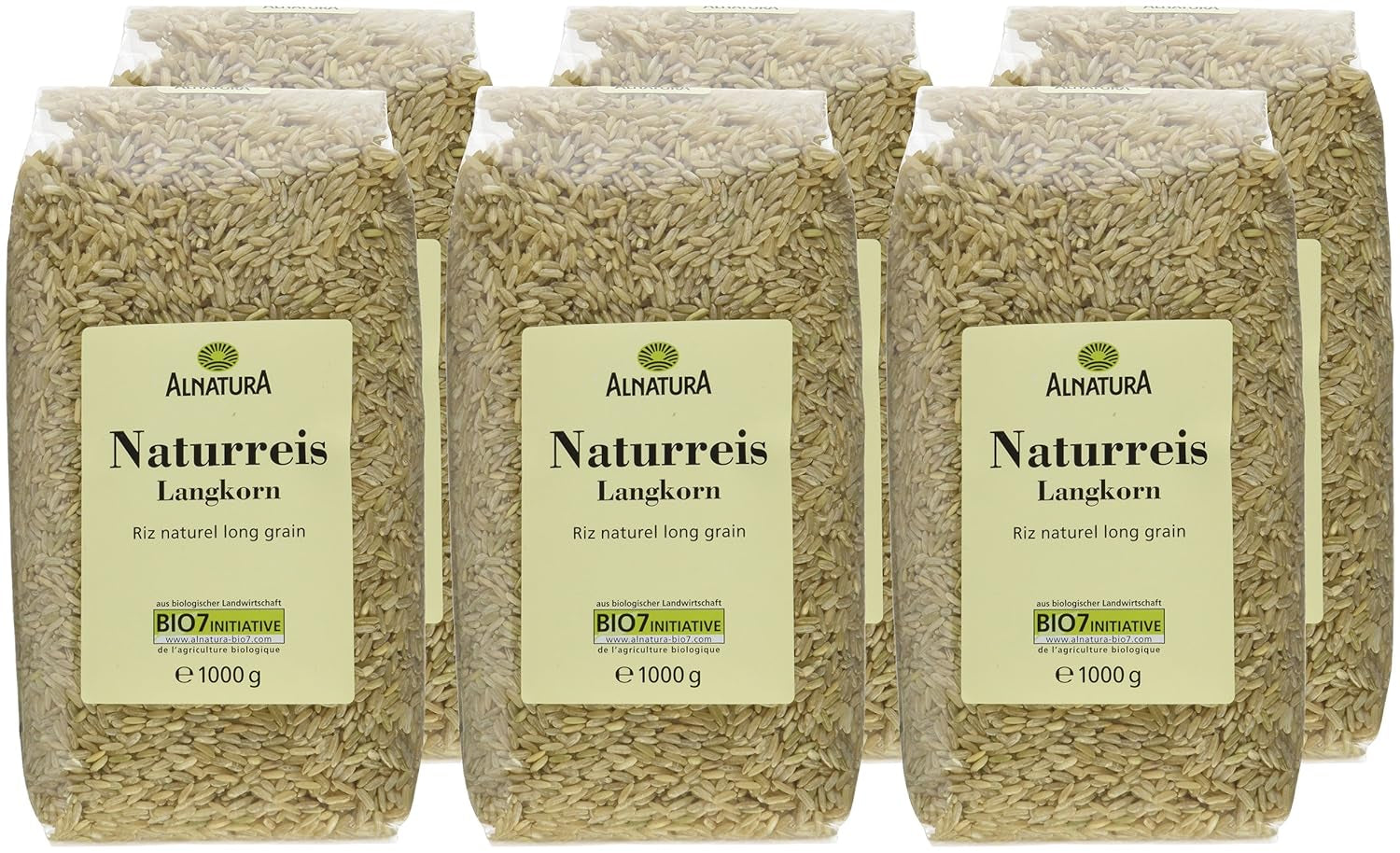 Orez brun organic cu bob lung, pachet de 6 bucăți (6 x 1 kg)