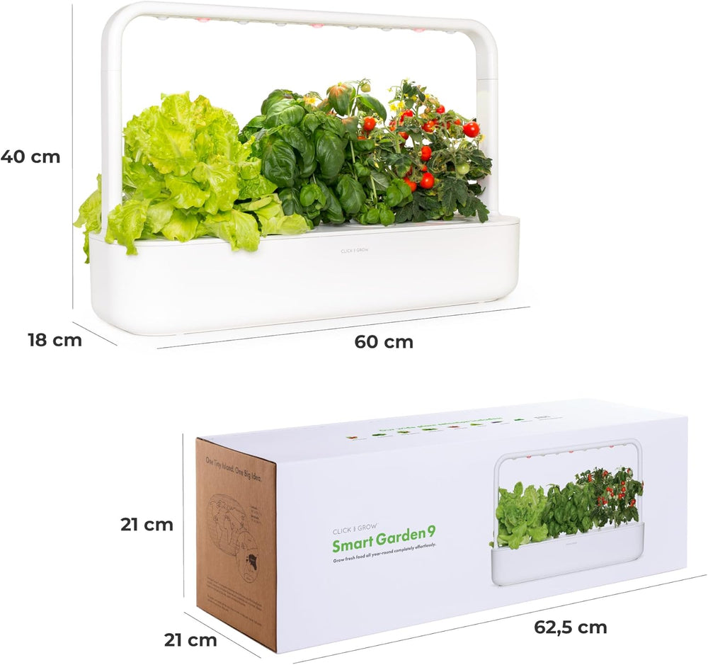 Click and Grow Indoor Garden, Easier Than Hydroponic Growing System, LED Smart Garden, Herb Garden, Indoor Greenhouse with 9 Plant Capsules Included (White)