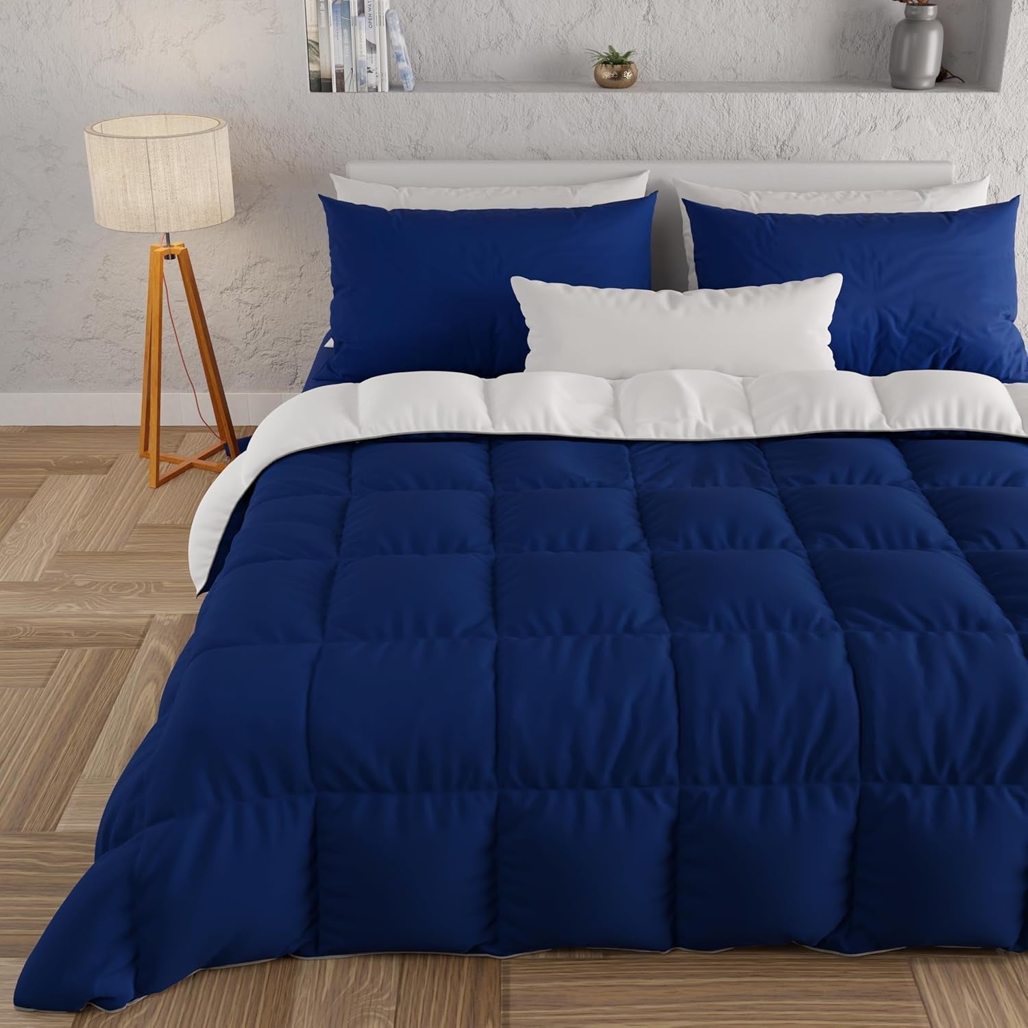 PETTI Artigiani Italiani - Winter double bed quilt, maxi, monochrome, double sided, white, gray, 100% Made in Italy Duvets and quilts Naty Shop Midnight blue White Una Piazza E Mezza