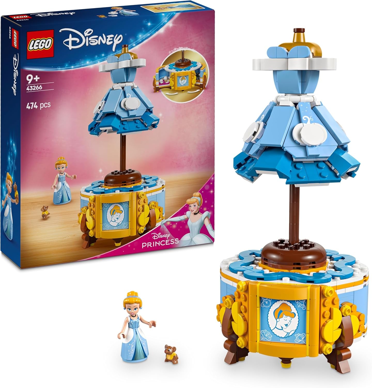 LEGO ǀ Disney Princess Cinderella's Dress, Spielzeug für Jungen und Mädchen ab 9 Jahren - Inkl. EIN Kleiderständer, Cinderella Mini-Puppe und Maus Figur - Kreatives Spielset 43266