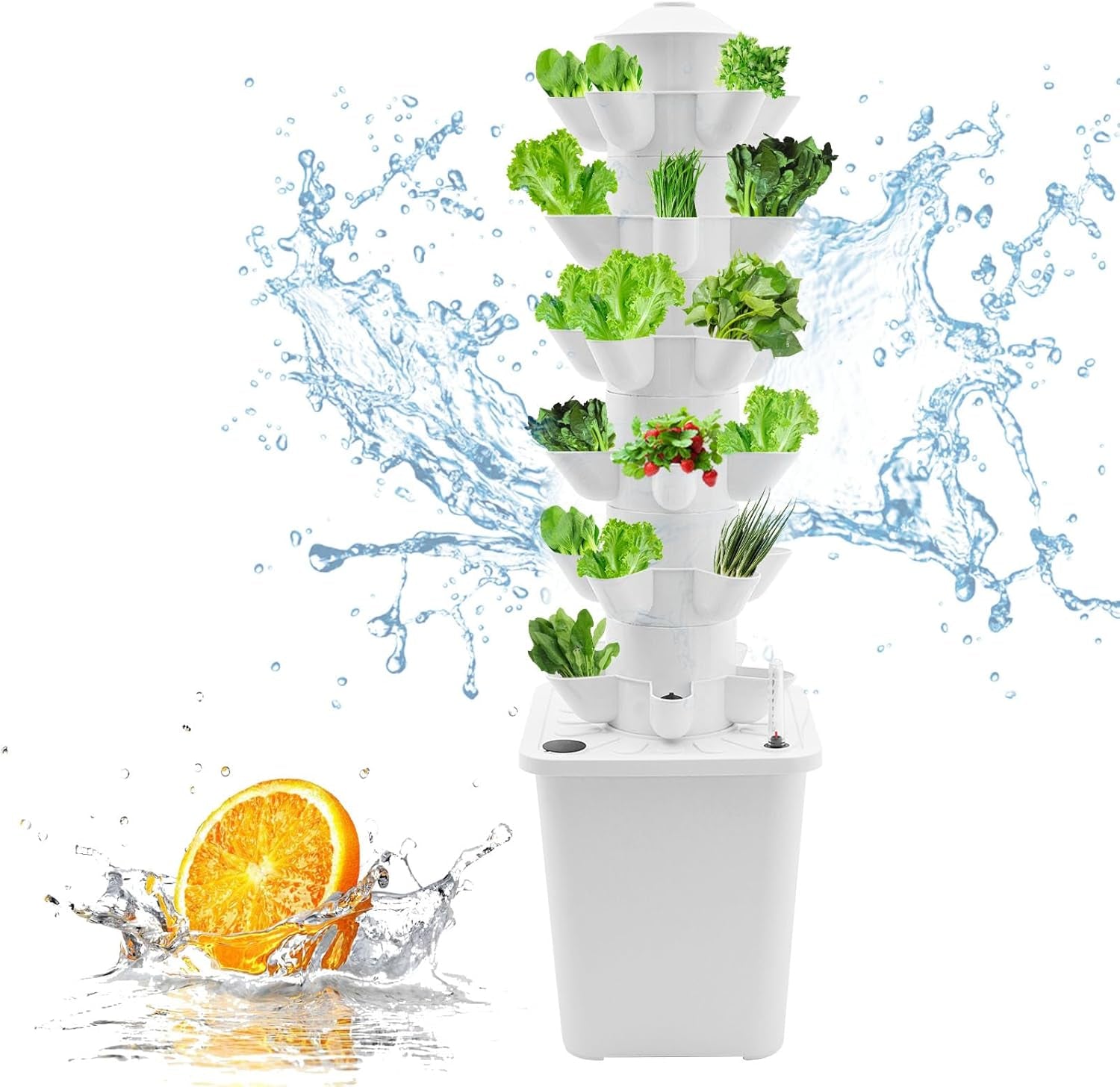 Turn hidroponic cu 30 de capsule, sistem de creștere hidroponică pentru grădină, kit de creștere verticală hidroponică cu 6 niveluri, turn aeroponic cu pompă de hidratare, adaptor și pat de însămânțare (gri)