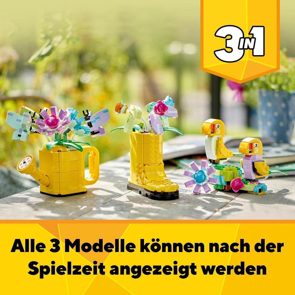 LEGO Creator 3In1 Flower Sprinkler Set, Children's Room Decoration, Build a Sprinkler with a Bouquet of Flowers, Rubber Boots or 2 Toy Birds, Creative Gift for Girls and Boys 8 Years Old 31149 Building Sets Besuche den LEGO-Store