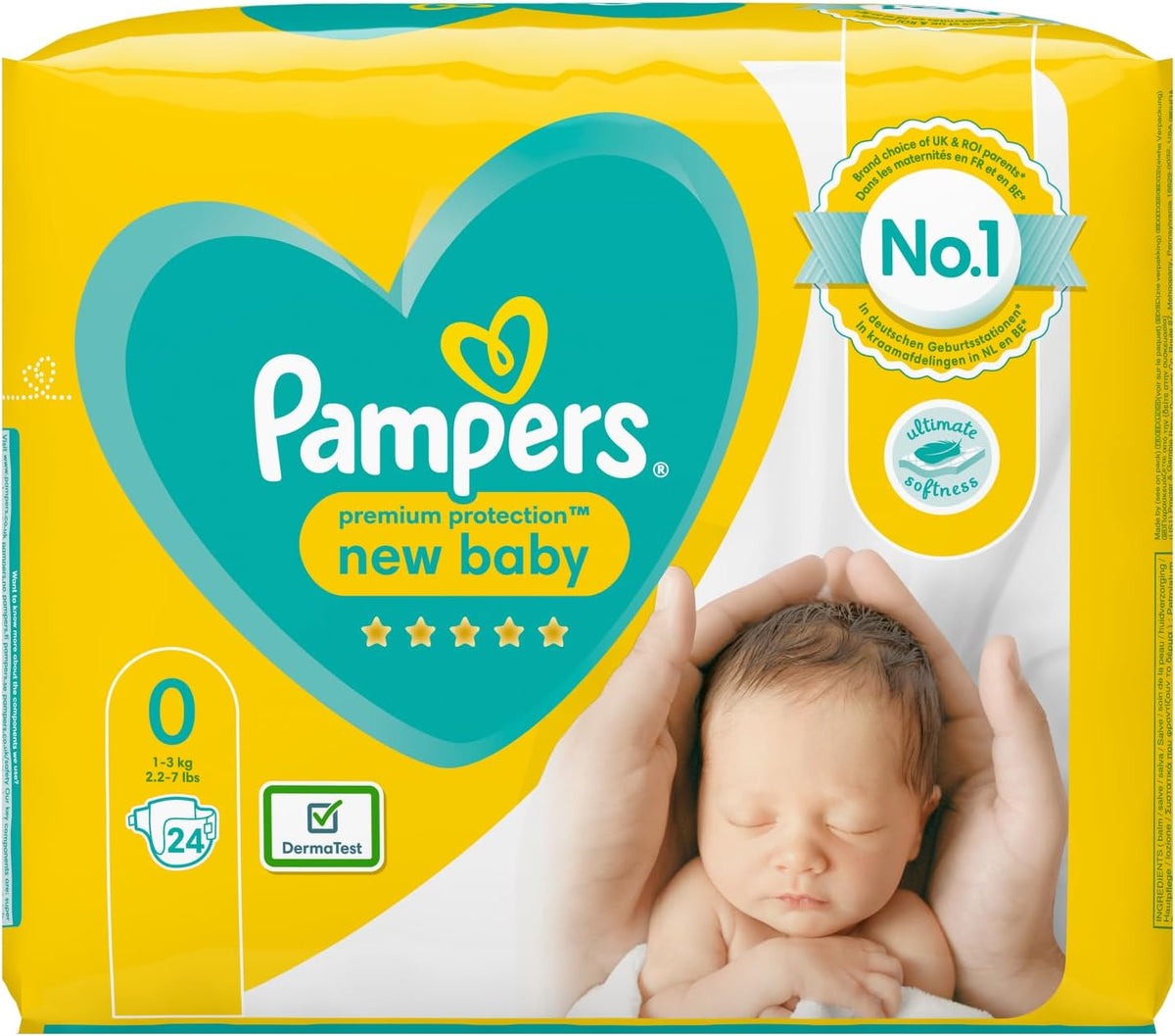 Pampers diapers for babies size 0 (1.5-2.5 kg) premium protection, 24 pieces, comfort and protection Pampers Softest