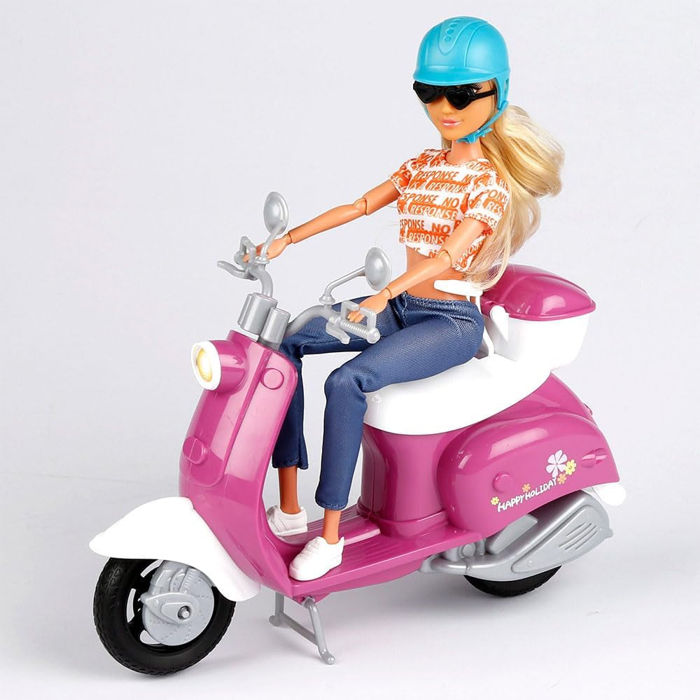 Isabella Gelenkpuppe mit Roller, 30 cm, Motorrad-Spielzeug, including accessories, Sonnenbrille, Handy, Selfie-Halterung, Helm, Refreshment, Puppen für Mädchen, Geschenke ab 3 Jahren (47812)