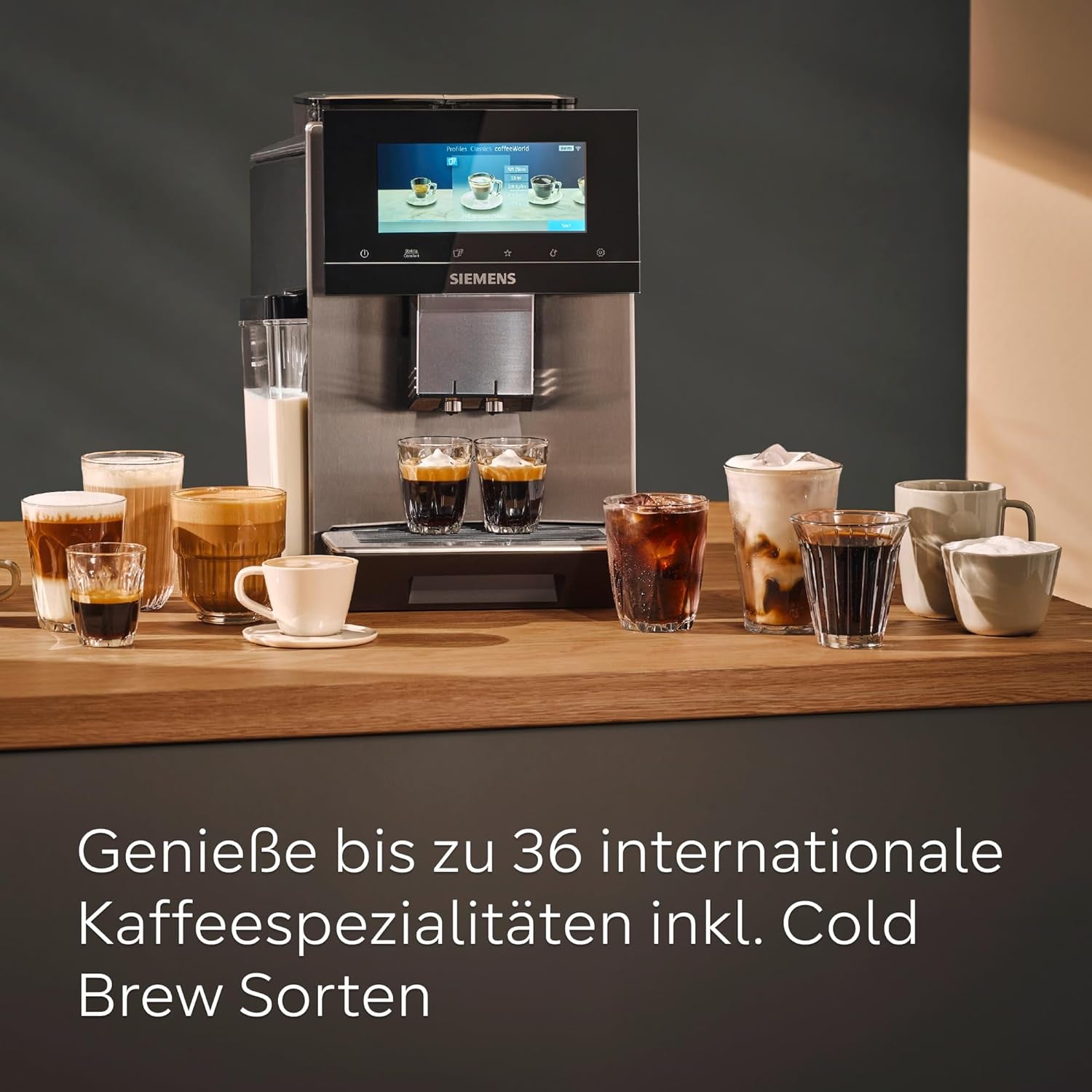 Espressor complet automat SIEMENS EQ900 TQ905D03, control prin aplicație, afișaj complet tactil, mod barista, reducere a zgomotului, până la 10 profiluri, râșniță premium, curățare automată cu abur, 1500 W, oțel inoxidabil