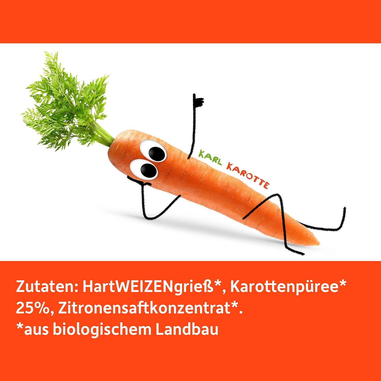 Freche Freunde Organic Vegetable Noodles 'Carrot' 25% Vegetable Content Vegan 6 Pack (6 x 300g)