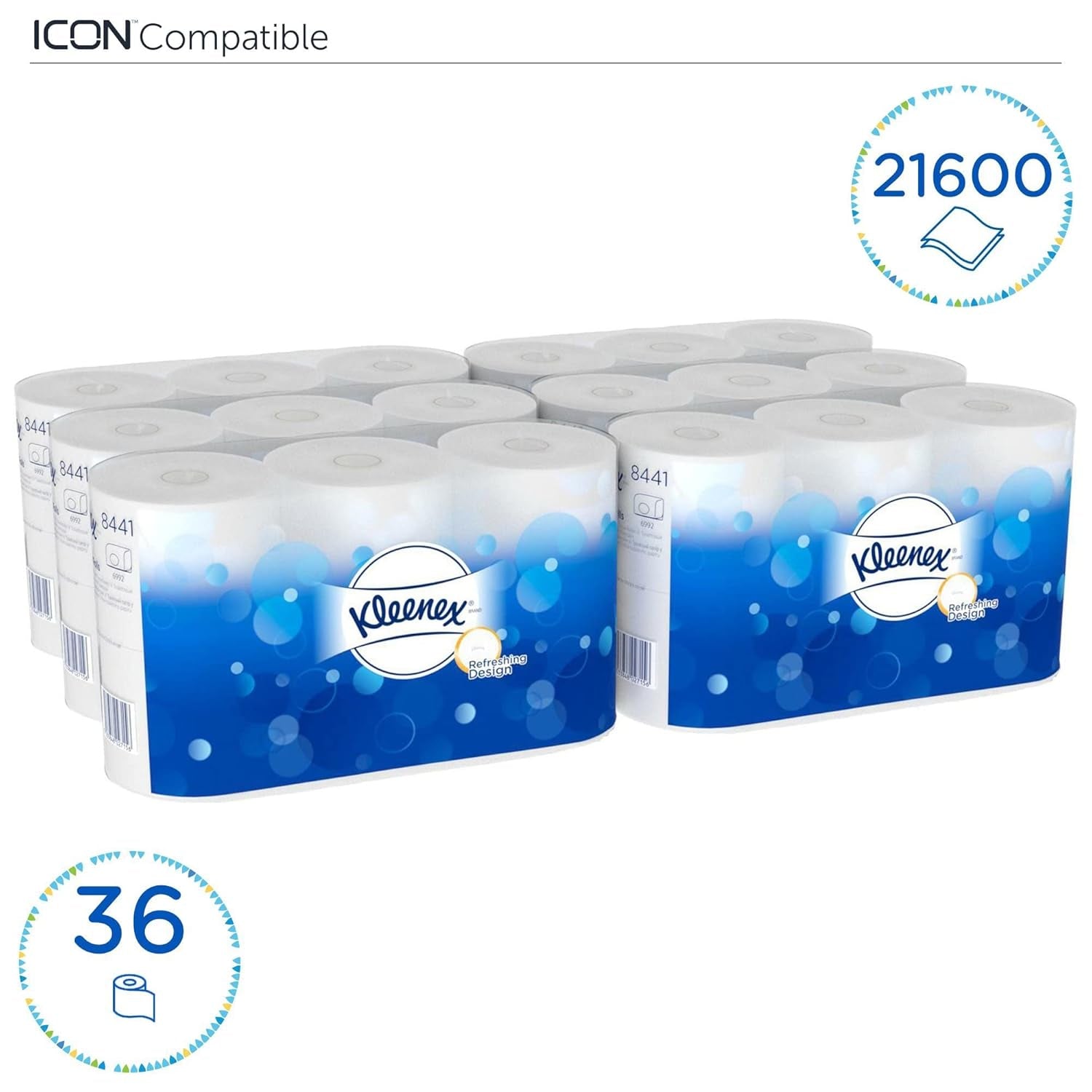 Hârtie igienică Kleenex standard roll 8441 - hârtie igienică cu 2 straturi - 6 pachete a câte 6 role X 600 foi fiecare, alb (36 role/21.600 foi în total)