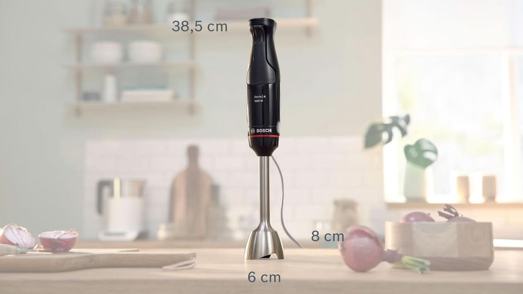 Bosch Stabmixer Ergomaster Serie 4, 1000 Watt, Edelstahl-Mixstab, Zerkleinerer, Mix-/Messbecher, Schwarz Bucatarie Naty Shop