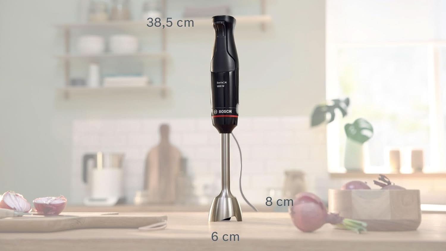 Bosch Stabmixer Ergomaster Serie 4, 1000 Watt, Edelstahl-Mixstab, Zerkleinerer, Mix-/Messbecher, Schwarz Bucatarie Naty Shop