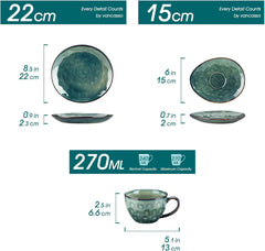 Serviciu de cafea Vancasso din gresie, set de cafea STARRY cu 12 piese pentru 4 persoane, include cești de cafea și farfurioare, aspect vintage