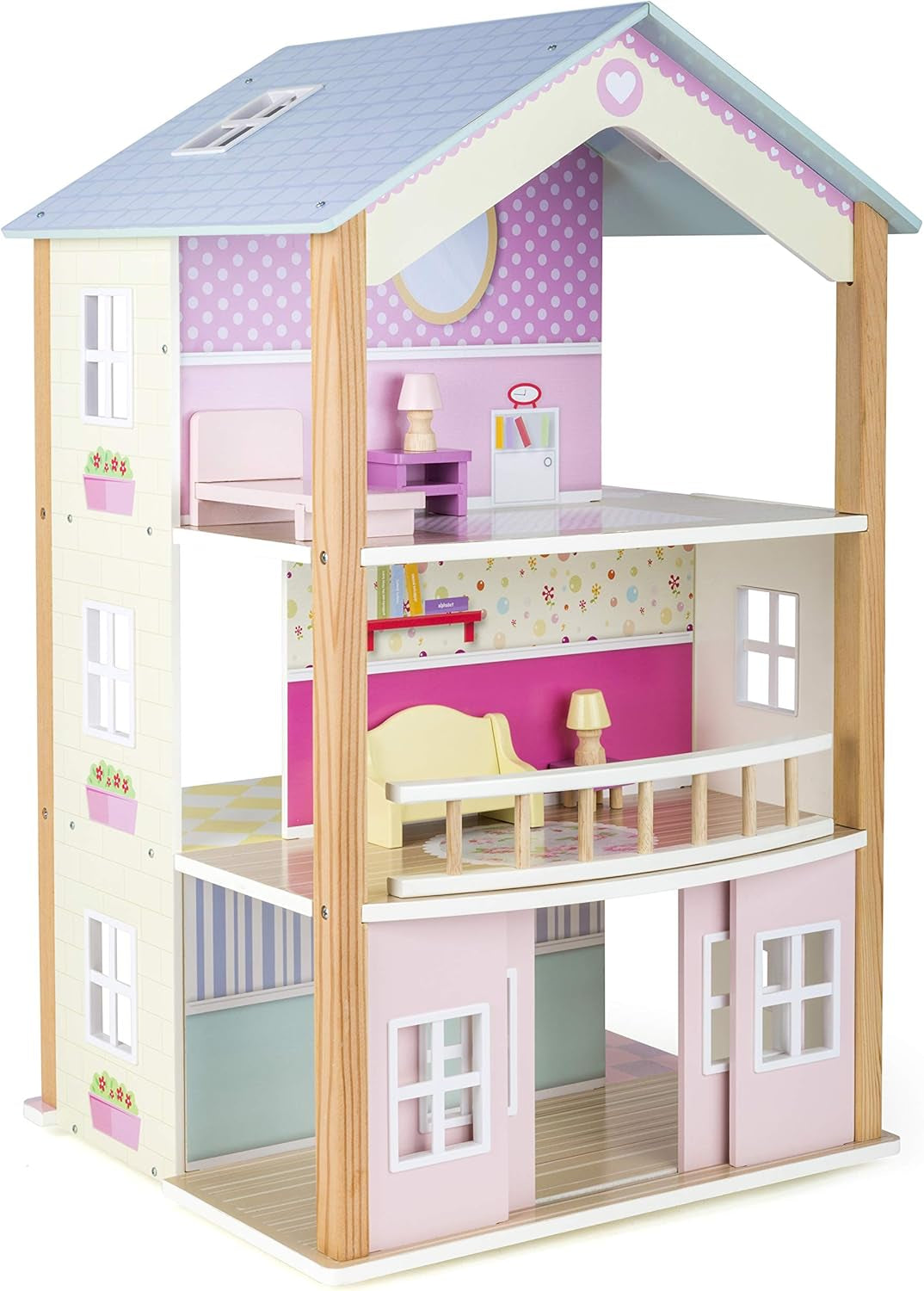 Small Foot 11192 3-Tier Revolving Wooden Doll House Including Toy Furniture Multicolor 37 X 40 X 67 Cm Naty Shop Doll Houses