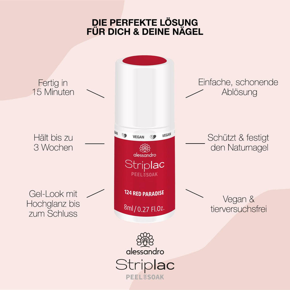 Alessandro Striplac Red Paradise UV nail polish - Delicate and long-lasting - Easy removal thanks to the removal technology - Vegan and cruelty-free - 8 ml