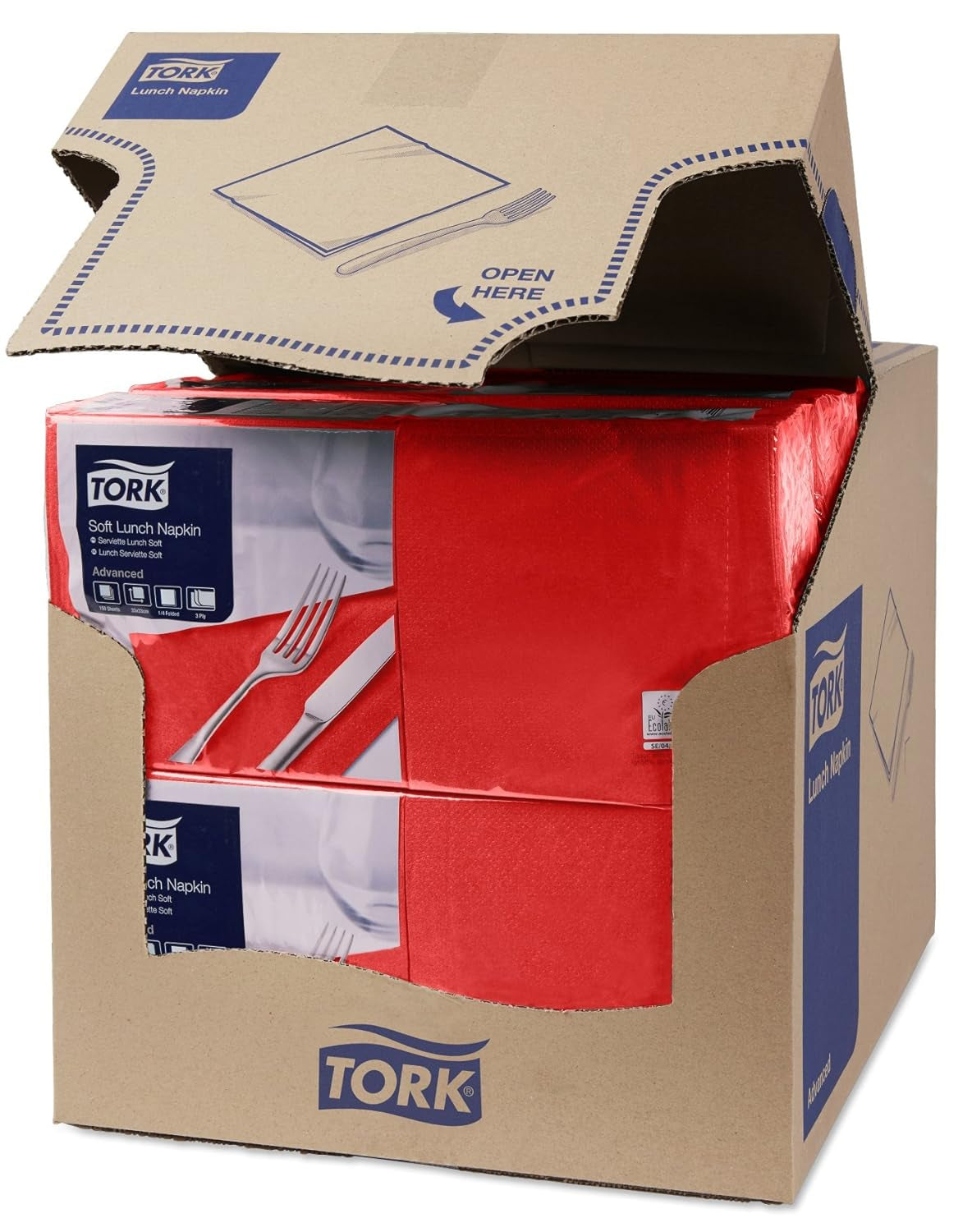 Tork 477861 Șervețele de prânz moi roșii / Șervețele de hârtie absorbante din 3 straturi de culoare roșie / Versatile / Calitate avansată / 10 X 150 (1500) șervețele / 32,6 X 33 Cm (L X l) / 1/4 pliere