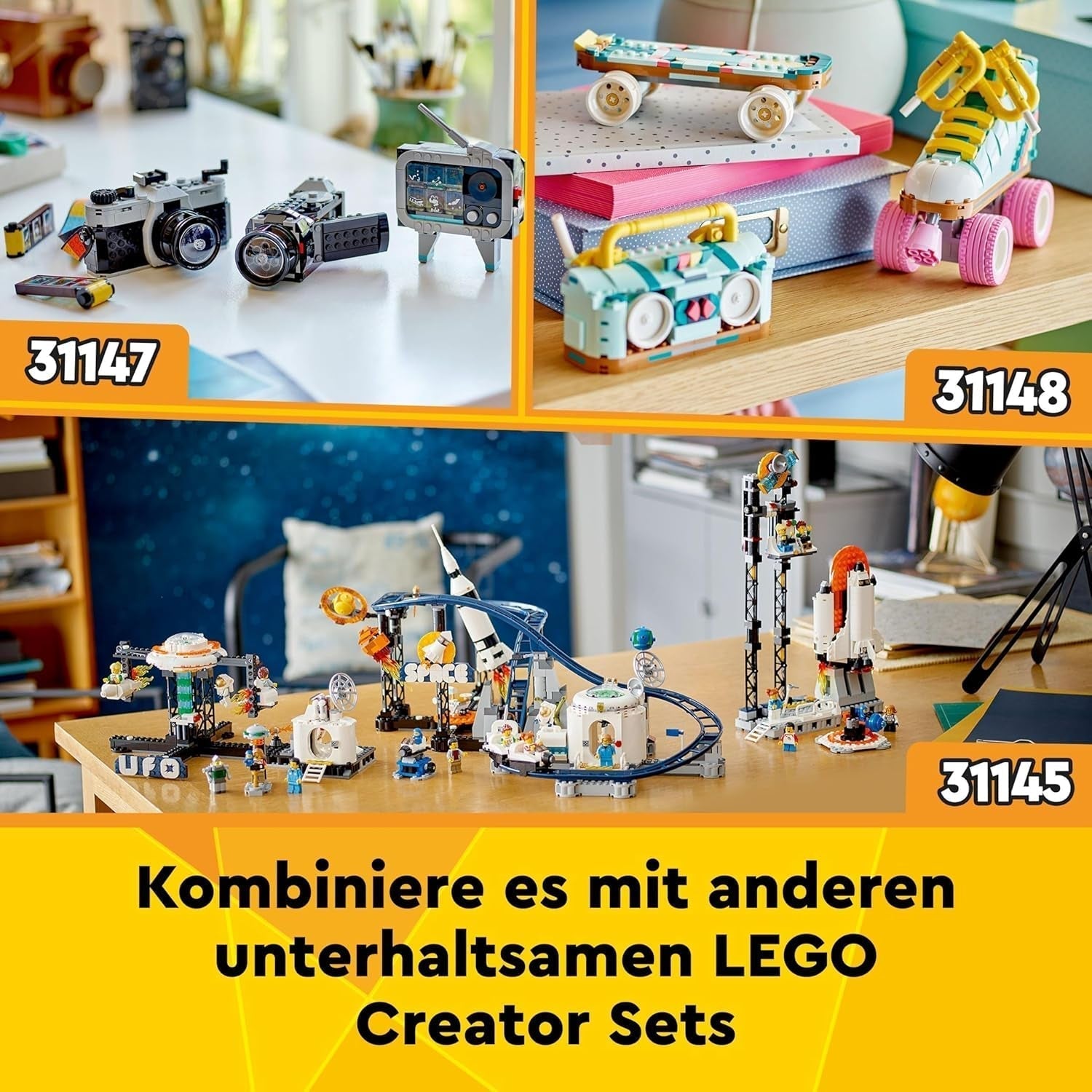 LEGO Creator 3In1 Space Astronaut Toy, Dog and Spaceship Model Kit for Kids, Kindergarten Decorations, Creative Gift for Boys and Girls 9 Years Old 31152 Building Sets Besuche den LEGO-Store