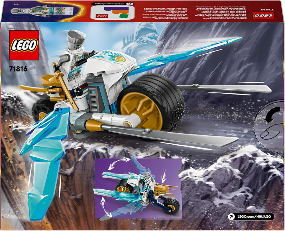 Motocicleta cu înghețată a lui LEGO NINJAGO Zane, set de joacă Ninja cu 1 minifigurină, jucărie de acțiune, vehicul mic construibil pentru copii, cadou pentru băieți și fete de la 7 ani 71816 Seturi de constructie Besuche den LEGO-Store