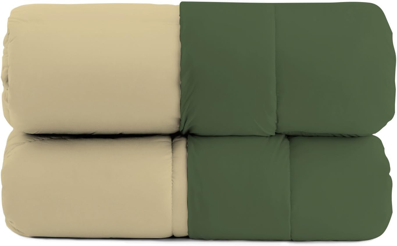 Basic winter quilt, plain and lined, dark green / cream, 200X245Cm Duvets and quilts Naty Shop