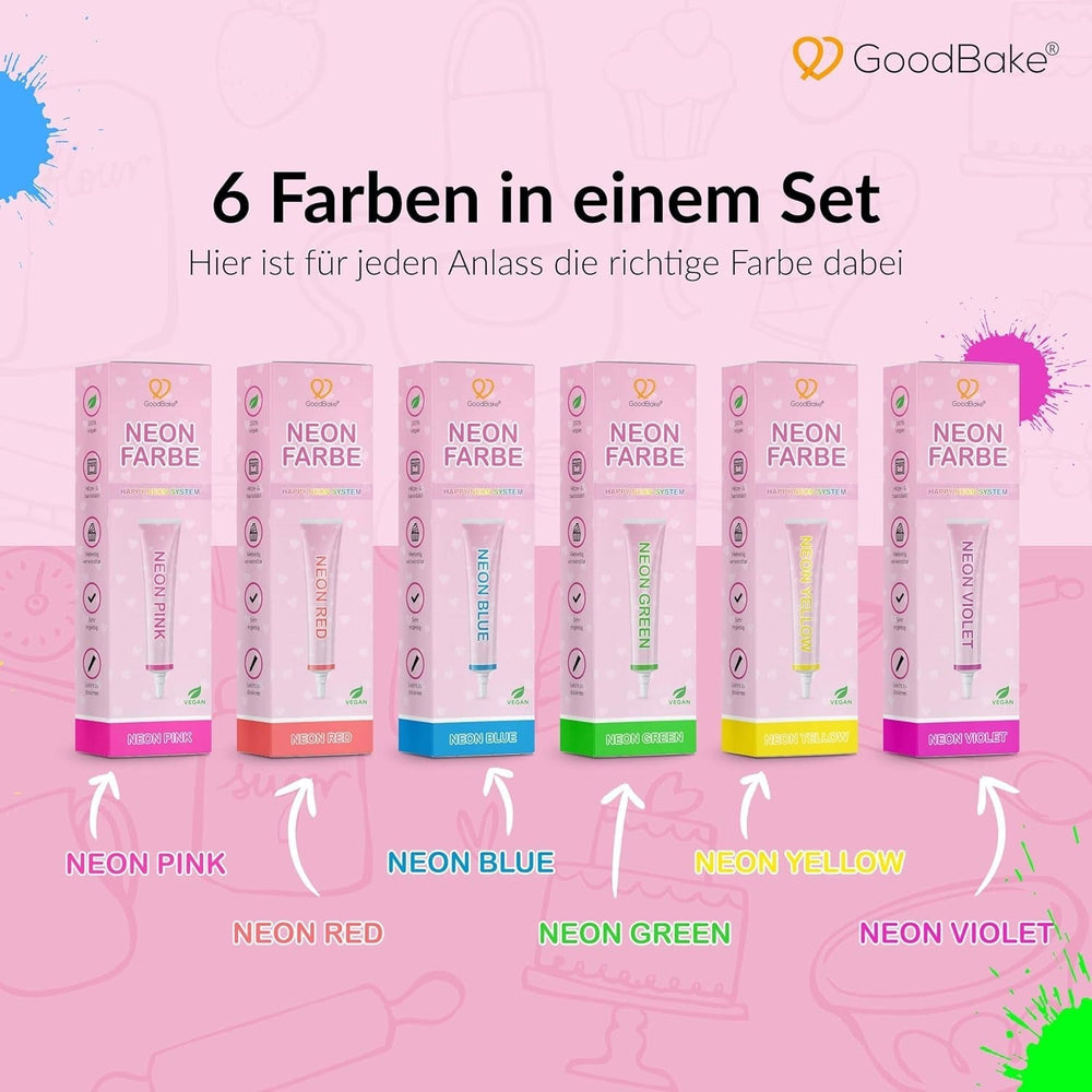 Goodbake Neonlebensmittelfarben 6 Farben Set – Intensive Lebensmittelfarbe – Lebensmittelfarbpaste – Zum Einfärben Von Torten, Fondant, Buttercreme Uvm. – 100% Vegan Naty Shop