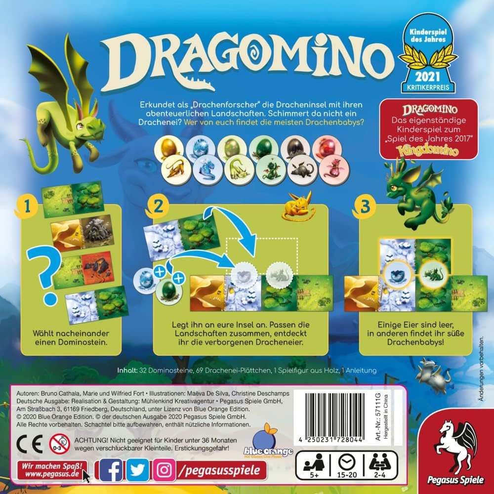 Pegasus Spiele 57111G - Dragomino *Children's game of the year 2021*, Multicolor