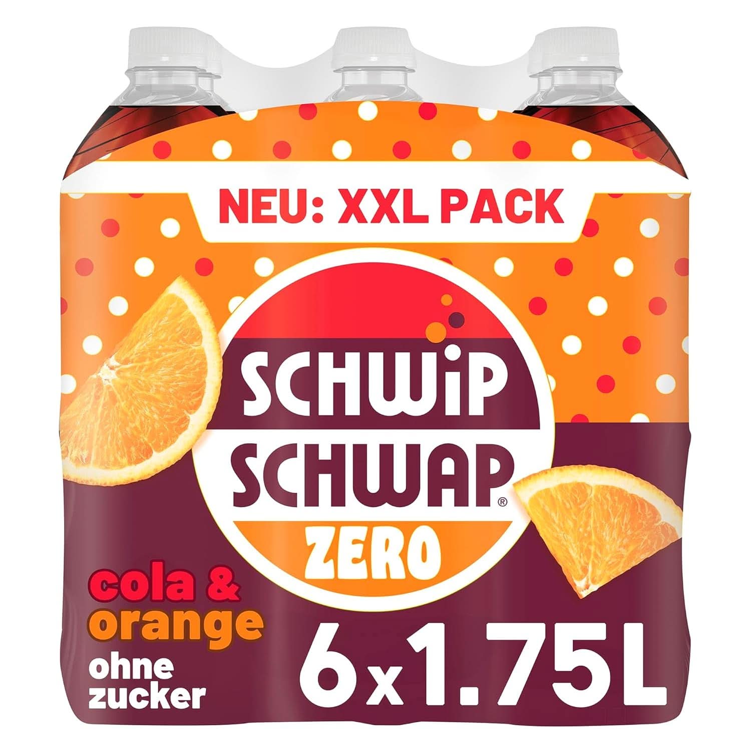 SCHWIPSCHWAP ZERO - XXL PACK - Caffeinated cola soft drink with oranges, set 6 x 1.75 liters Naty Shop