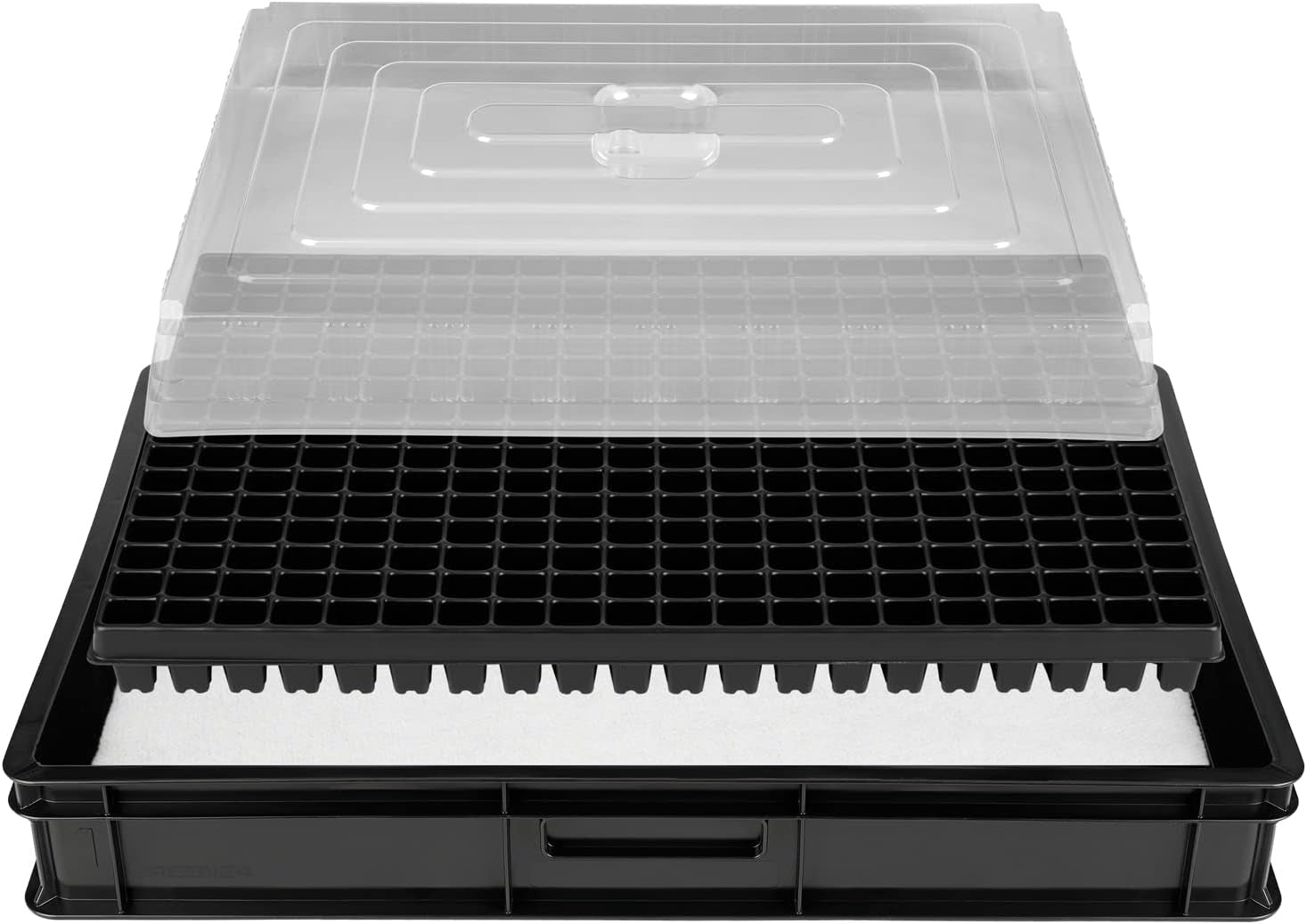 GW-285 Propagation System consisting of GW657 professional water tray, matching capillary mat (water absorption 3L per sq m) and pot tray with 285 pots (23x23mm, 54mm height) in Euro size (600x400mm)