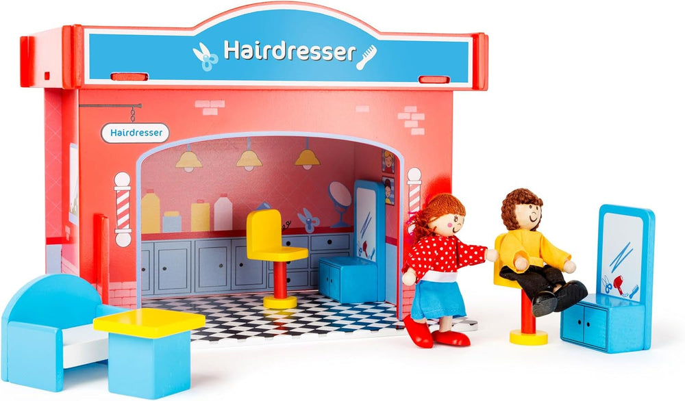 Small Foot 10852 Playhouse Restaurant Made of wood, With 2 doll figures, accessories and removable roof, From 3 years Dollhouses Naty Shop Hair salon