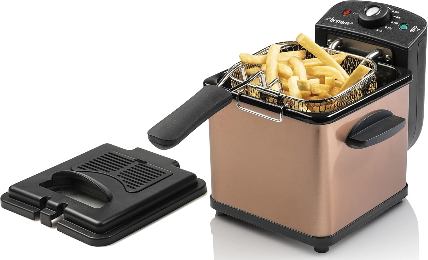 Bestron oil fryer, Mini fryer for 1 portion of fried potatoes, fish or nuggets Appliances Naty Shop Copper