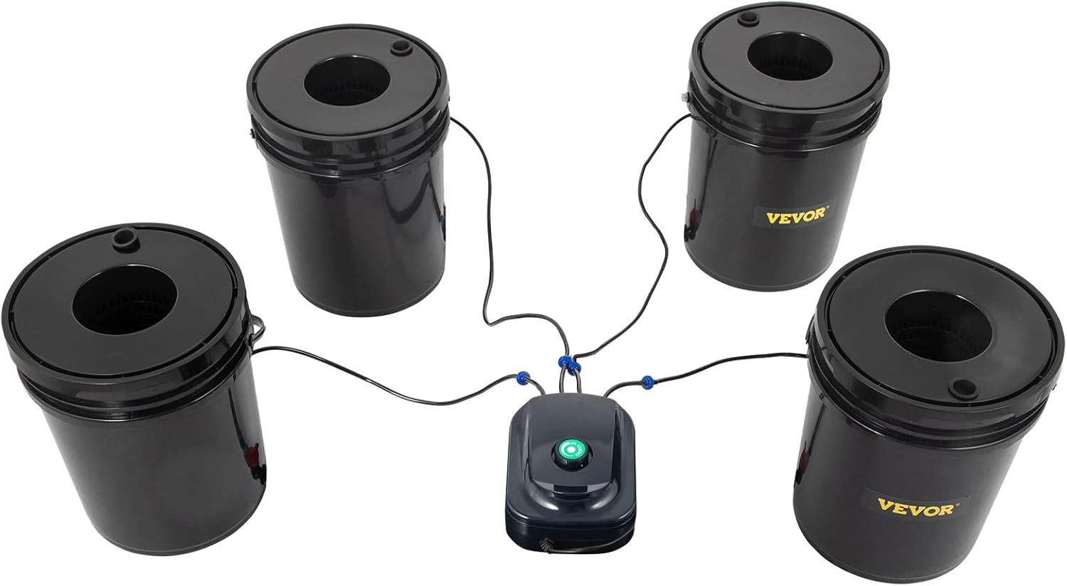 VEVOR DWC Hydroponic Grow System, Hydroponic Grow Systems, Deep Water Cultivation 4 20 Liter Buckets, DWC System with Air Pump, Air Stones and Water Level Indicator for Leafy Vegetables