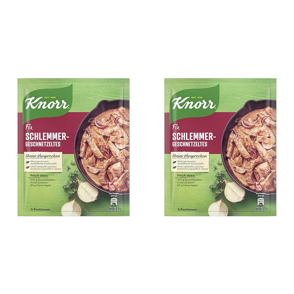Knorr Fix Würzmischung Schlemmer-Geschnetzeltes für ein leckeres Fleischgericht ohne geschmacksverstärkende Zusatzstoffe 43 g 1 Stück