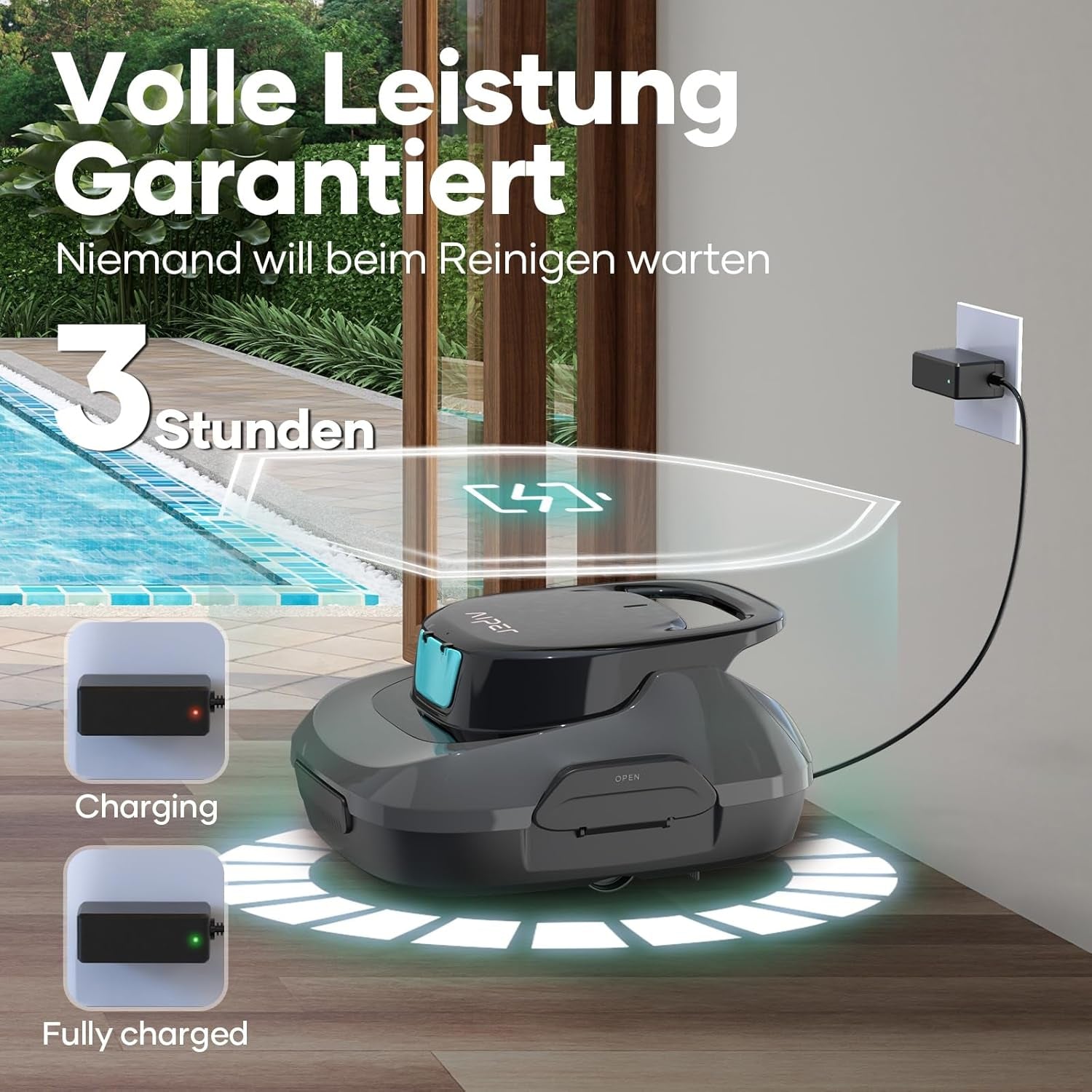 Robot de piscină AIPER Scuba SE, curățitor de piscină fără fir cu baterie, timp de curățare de 90 de minute, curățare automată cu funcție de auto-parcare, curățitor de piscină ușor, ideal pentru piscine cu fund plat